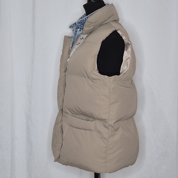 Bluivy Faux Denim Layered Beige Functional with Fashion Puffer Vest - Size M/L - Picture 5 of 16